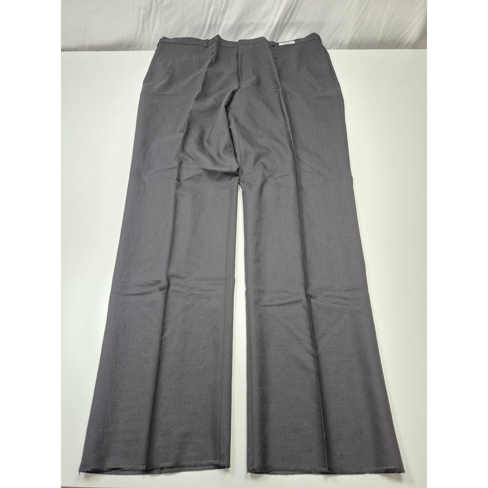 VTG Asher Dress Pants Mens 46x36 Black Wool Flat Front Unhemmed Super 100s NWT